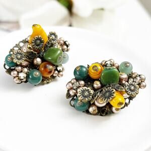 Vintage JAPAN Beaded Clip Earrings Haskell & Robert Style